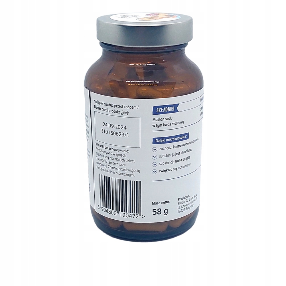 Biowen Maślan sodu 580 mg mikrokapsułkowany – 100 kapsułek - obrazek 3