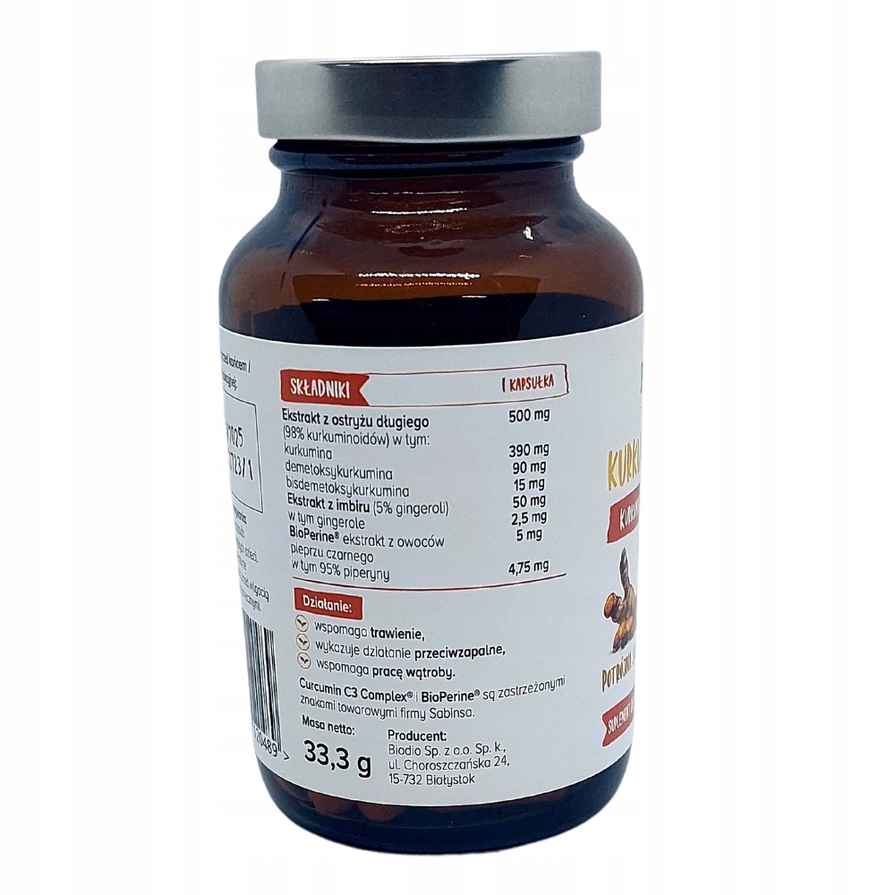 Biowen Kurkuma C3 Complex+ z piperyną BioPerine i imbirem 60 kapsułek - obrazek 6