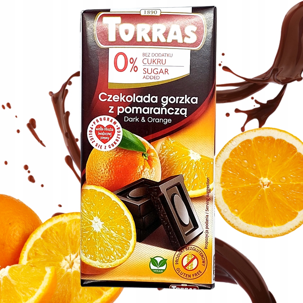 Czekolada Torras gorzka z pomarańczą 75 g Bez dodatku cukru