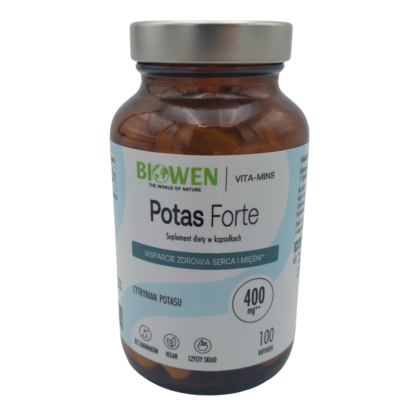 Biowen Potas Forte cytrynian potasu 400 mg, 100 kapsułek wegańskich w szklanym słoiku