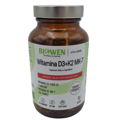 Biowen Witamina D3+K2MK7 90kap Duża dawka d3 4000 k2mk7 wit d3 w oleju MCT