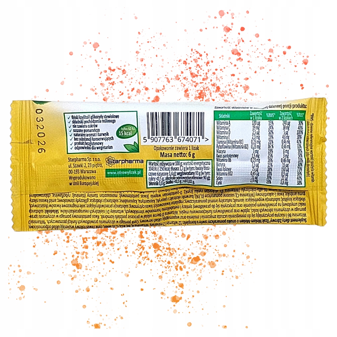 Zdrowy Lizak pomarańczowy 6g Starpharma Lizak bez cukru, Lizak z witaminami - obrazek 4