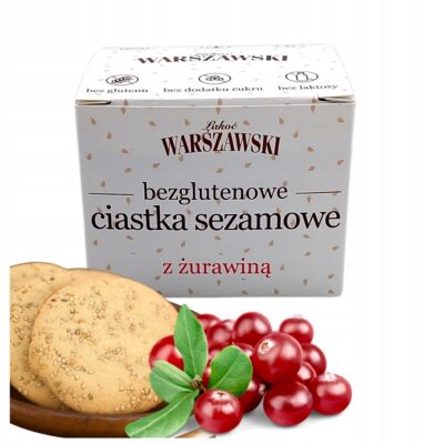Ciastka z żurawina sezamem Łakoć Warszawski ciastka bezglutenowe wegańskie