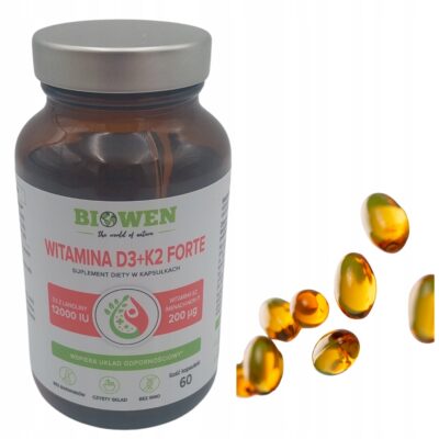 Biowen Witamina D3+K2 Forte - 12000 IU w oleju MCT - 60 kapsułek