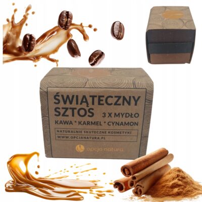 Trójpak Mydeł Świątecznych Sztos 3x 100g Karmel Cynamon Kawa Limitowane